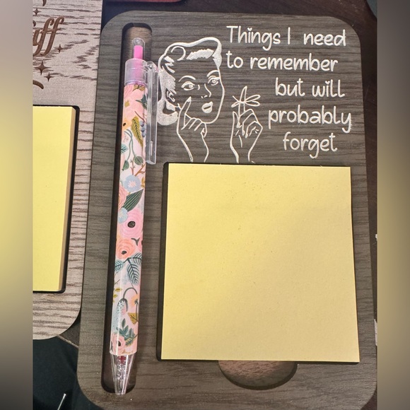 1-Handmade by me Wooden post-it note and pen desk holder with humorous sayings - Picture 5 of 10
